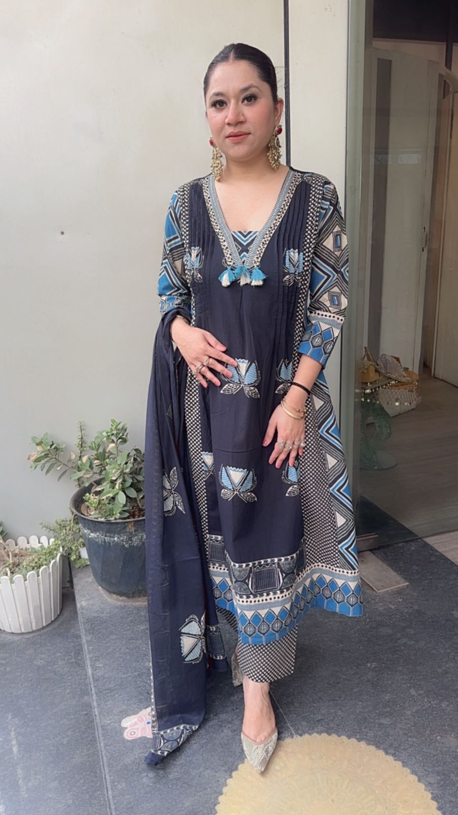 Jasmine Navy Blue Cotton Digital Designer Suit