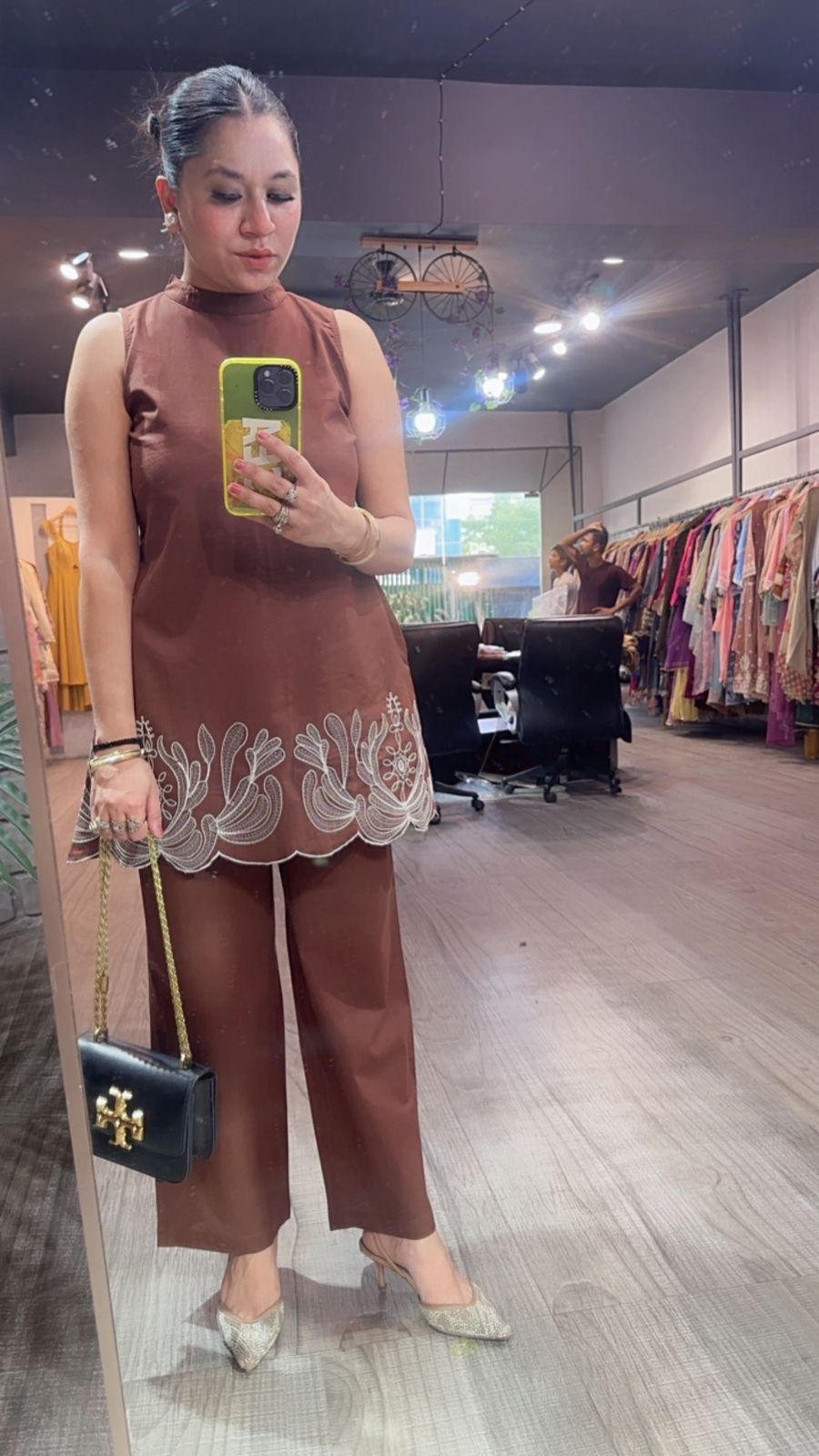 Liora Brown Cotton Designer Cordset (Sleeves attached Inside)
