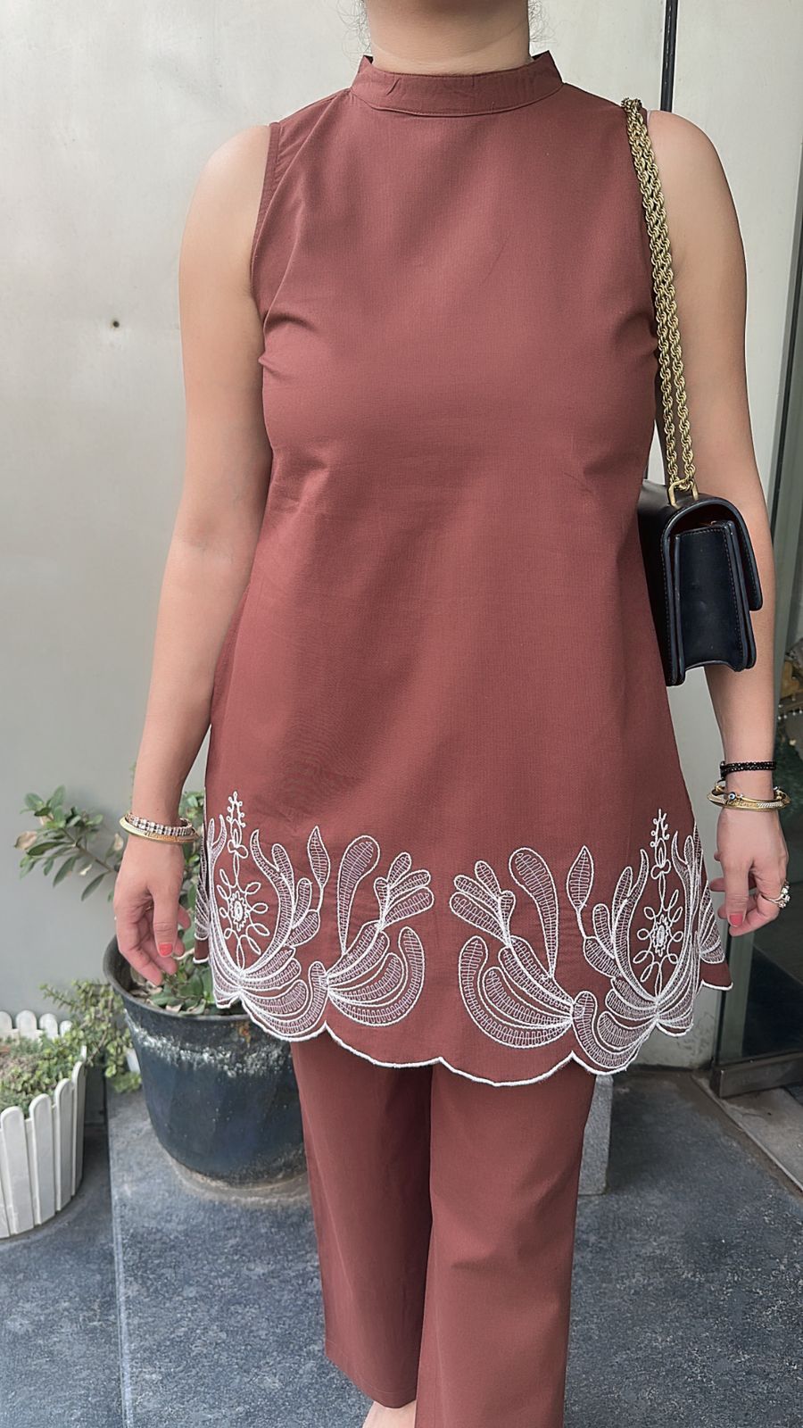 Liora Brown Cotton Designer Cordset (Sleeves attached Inside)