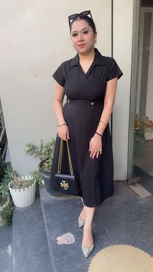 Bloom Black Cotton Designer Dress