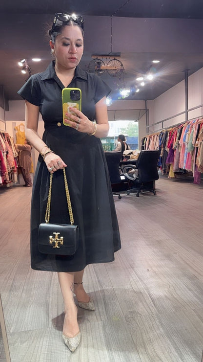Bloom Black Cotton Designer Dress