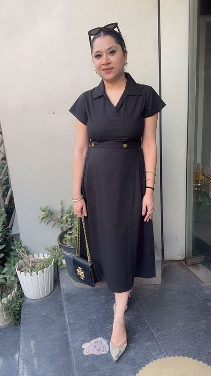 Bloom Black Cotton Designer Dress