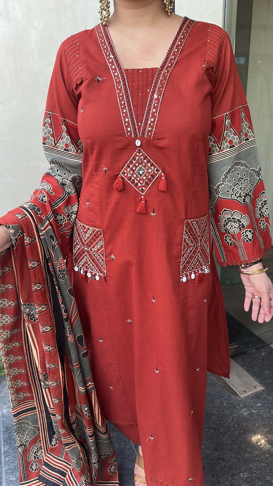 Zevar Rust Cotton Designer Suit