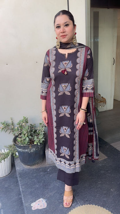 Zreh Black Digital print Suit