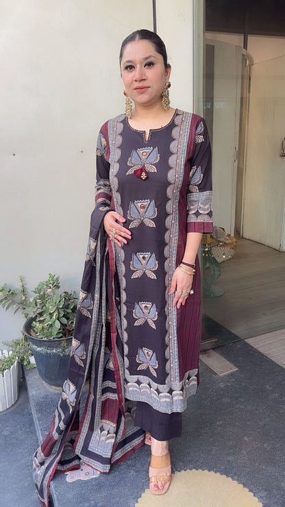 Zreh Black Digital print Suit