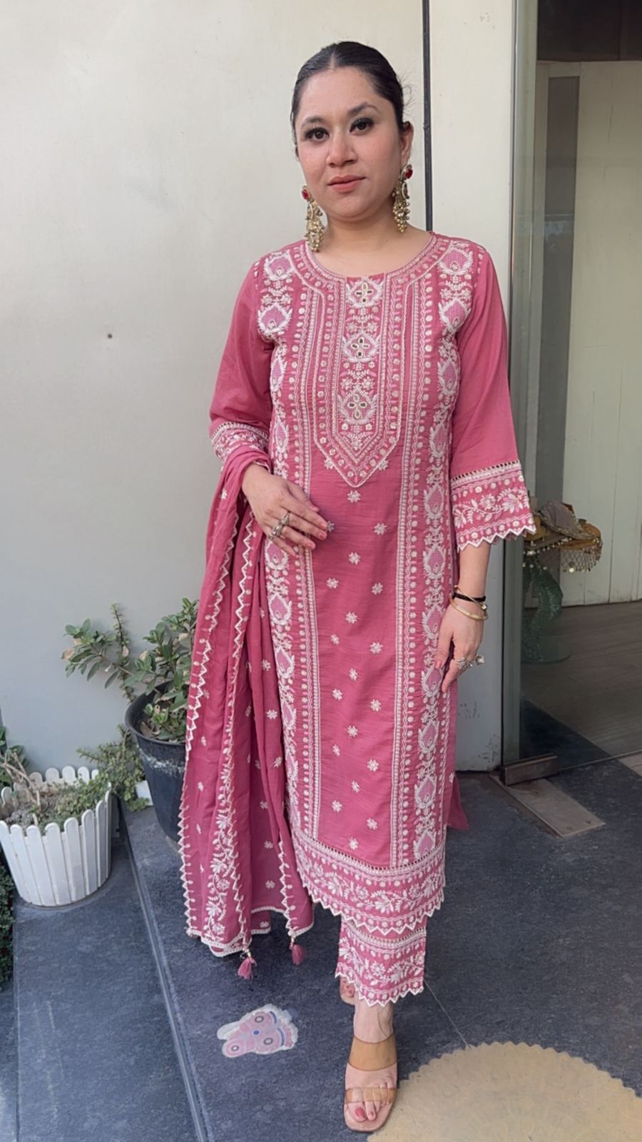 Nazm onion Pink Cotton Thread work  Designer Suit