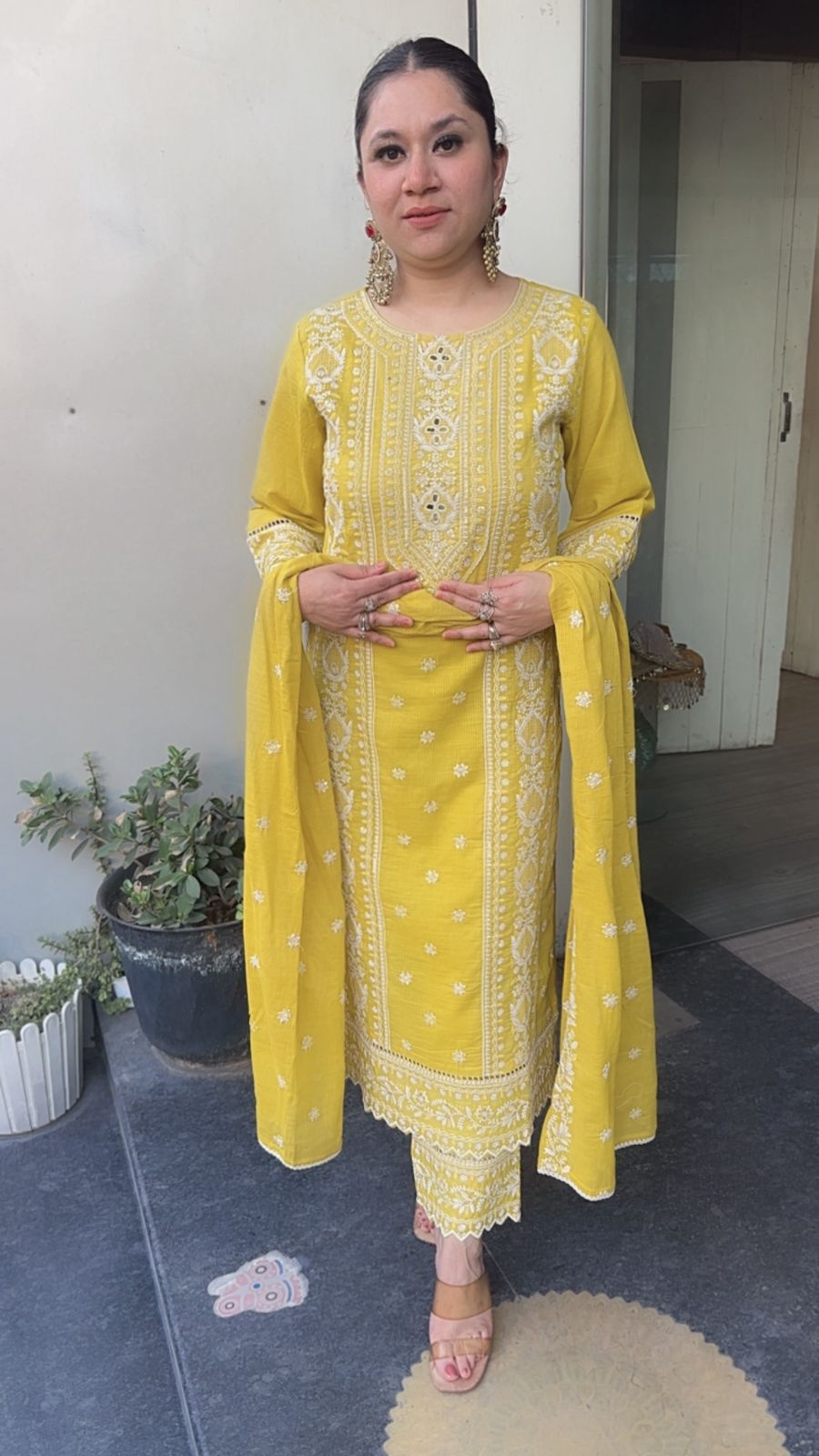 Nazm yellow Cotton Thread work  Designer Suit