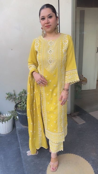 Nazm yellow Cotton Thread work  Designer Suit