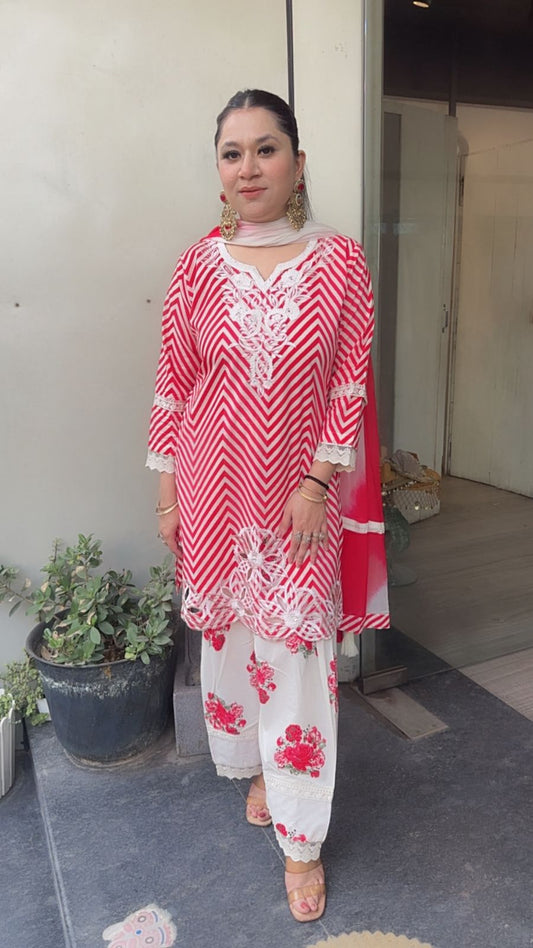 Vanilla Red Zig zag Digital print Suit