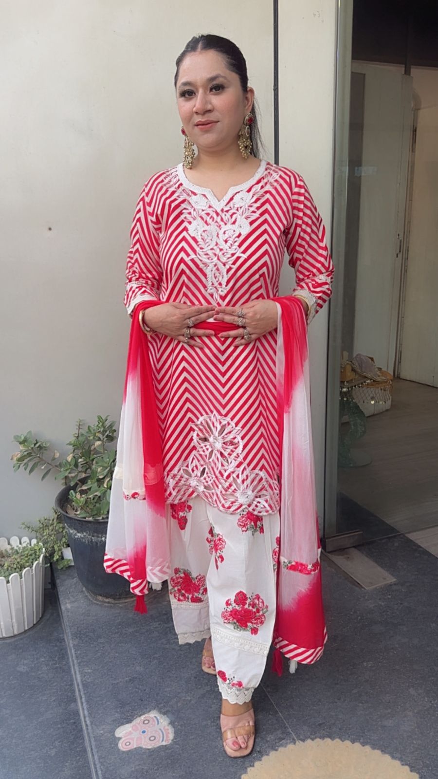 Vanilla Red Zig zag Digital print Suit