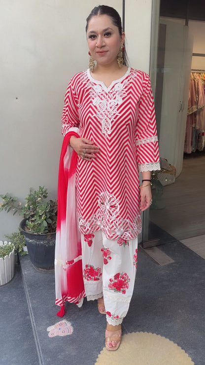 Vanilla Red Zig zag Digital print Suit