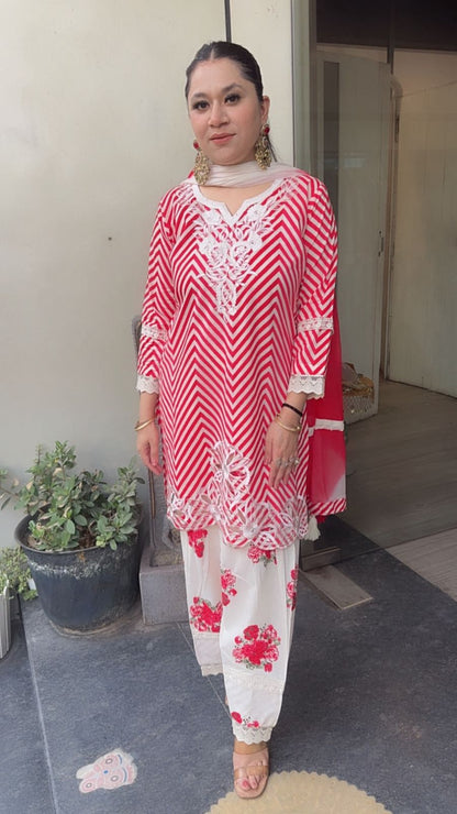 Vanilla Red Zig zag Digital print Suit