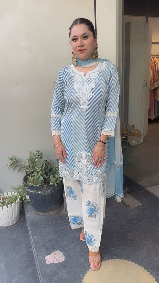 Vanilla Blue Zig zag Digital print Suit