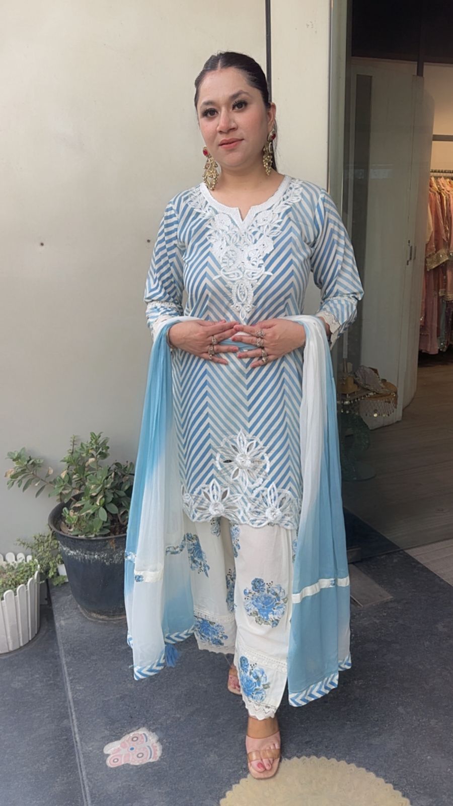 Vanilla Blue Zig zag Digital print Suit