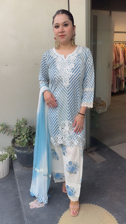 Vanilla Blue Zig zag Digital print Suit