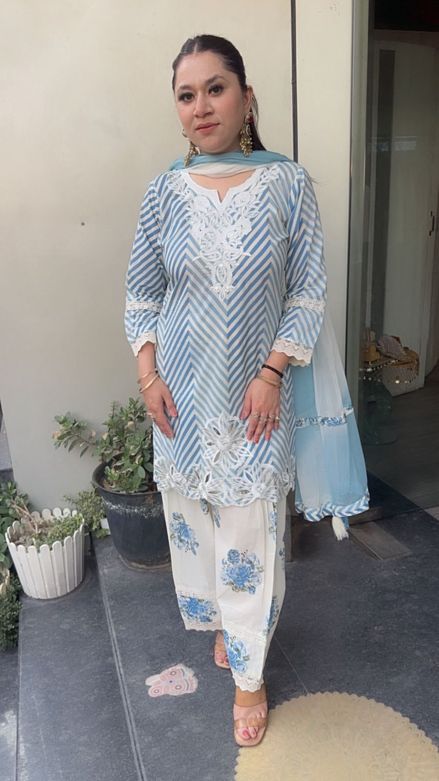 Vanilla Blue Zig zag Digital print Suit
