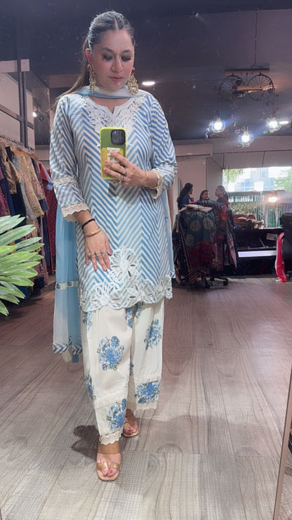 Vanilla Blue Zig zag Digital print Suit