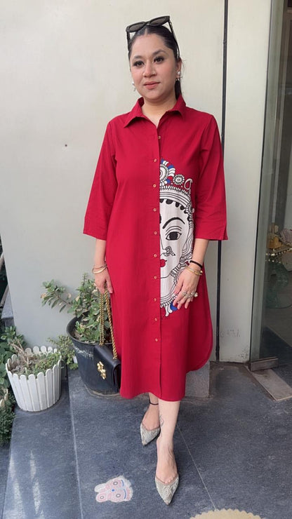 Alleppey Mahroon Cotton Designer Dress