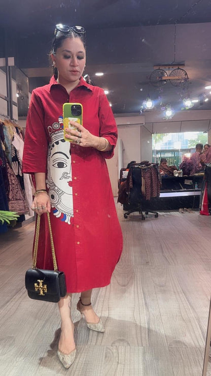 Alleppey Mahroon Cotton Designer Dress