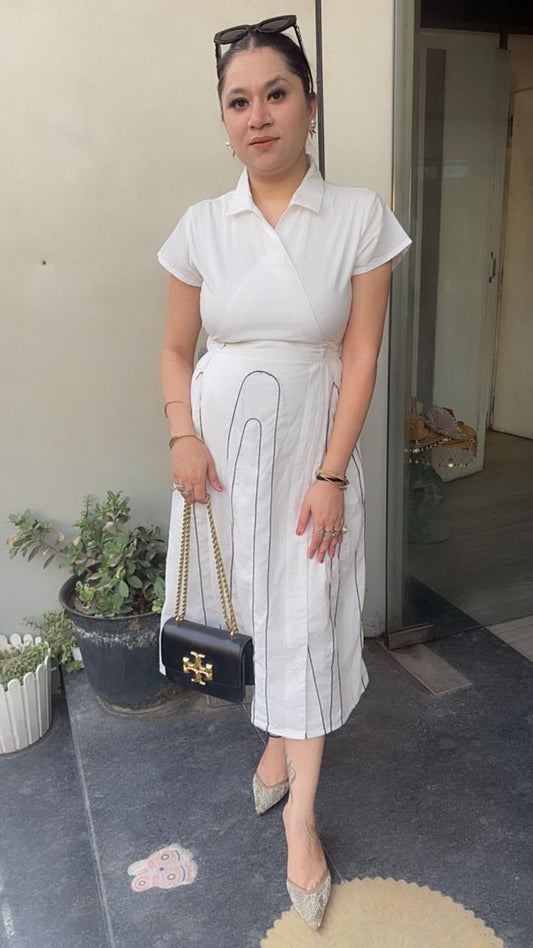 Horizon white Cotton Designer Dress