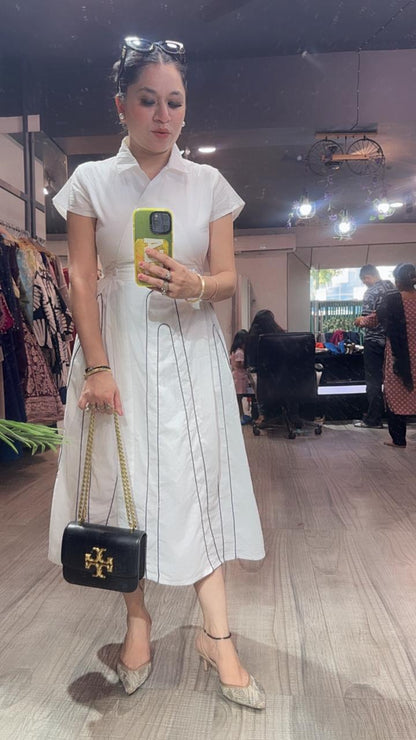 Horizon white Cotton Designer Dress