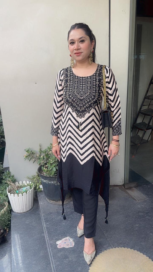 Goofy Black White  Digital Cotton Designer Tunic Set