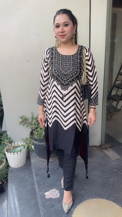 Goofy Black White  Digital Cotton Designer Tunic Set