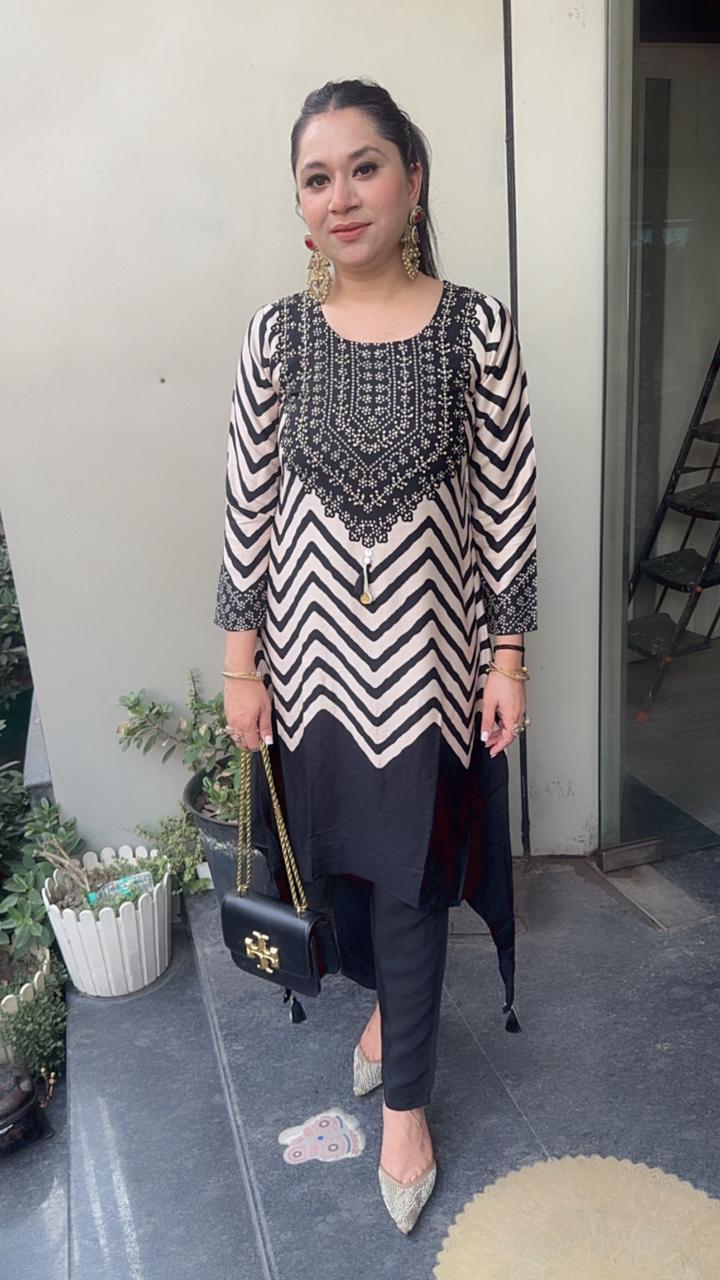 Goofy Black White  Digital Cotton Designer Tunic Set