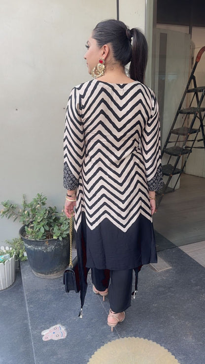 Goofy Black White  Digital Cotton Designer Tunic Set