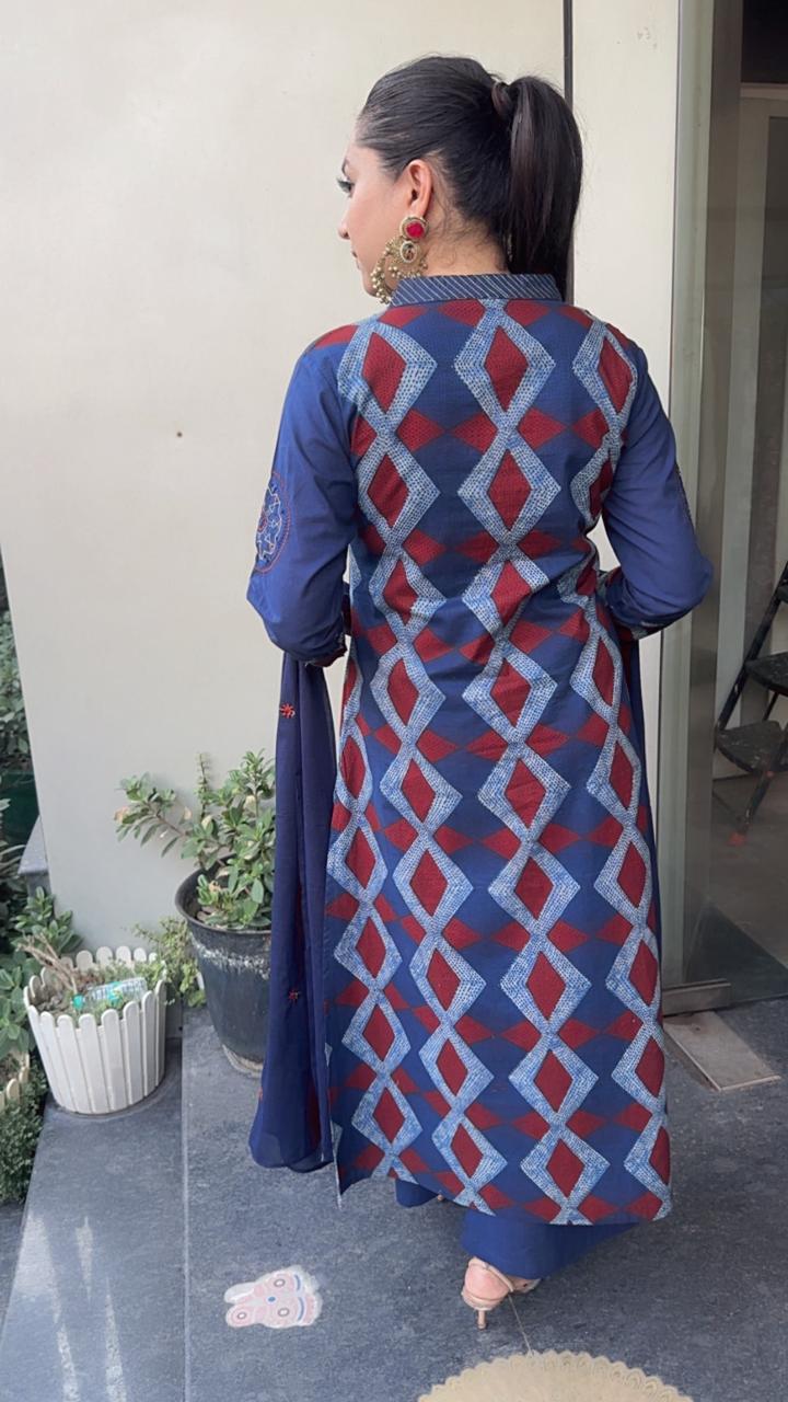 Blueberry Indigo Digital print Designer Suit
