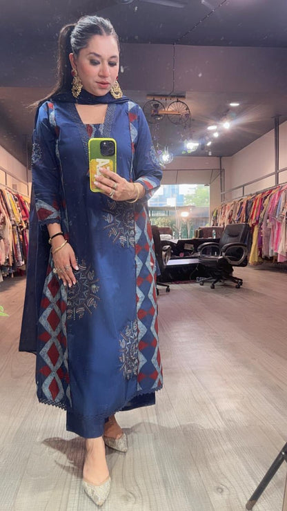 Blueberry Indigo Digital print Designer Suit