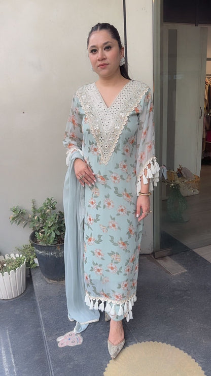 Lettuce Georgette Tassel Designer Suit