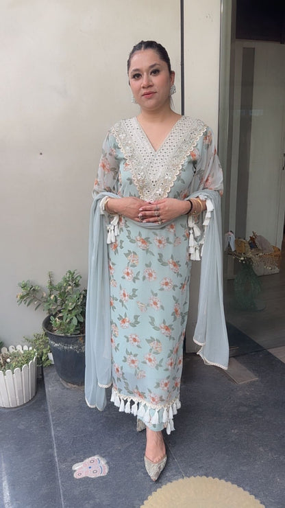Lettuce Georgette Tassel Designer Suit