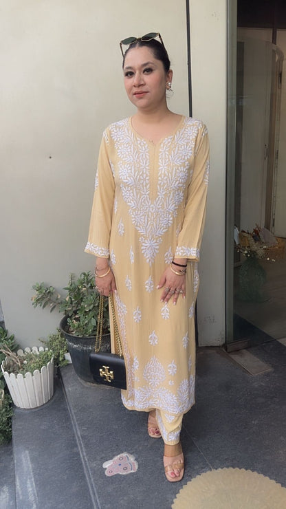 Nazraana yellow Chikankari Tunic Set