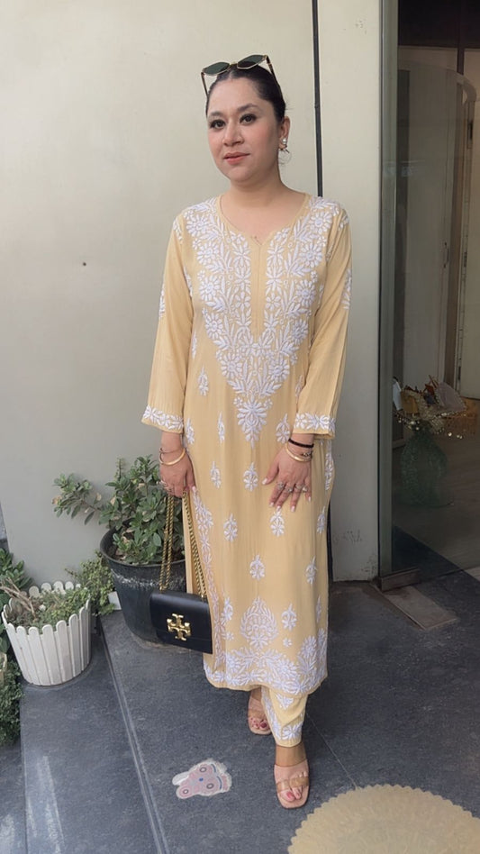 Nazraana yellow Chikankari Tunic Set