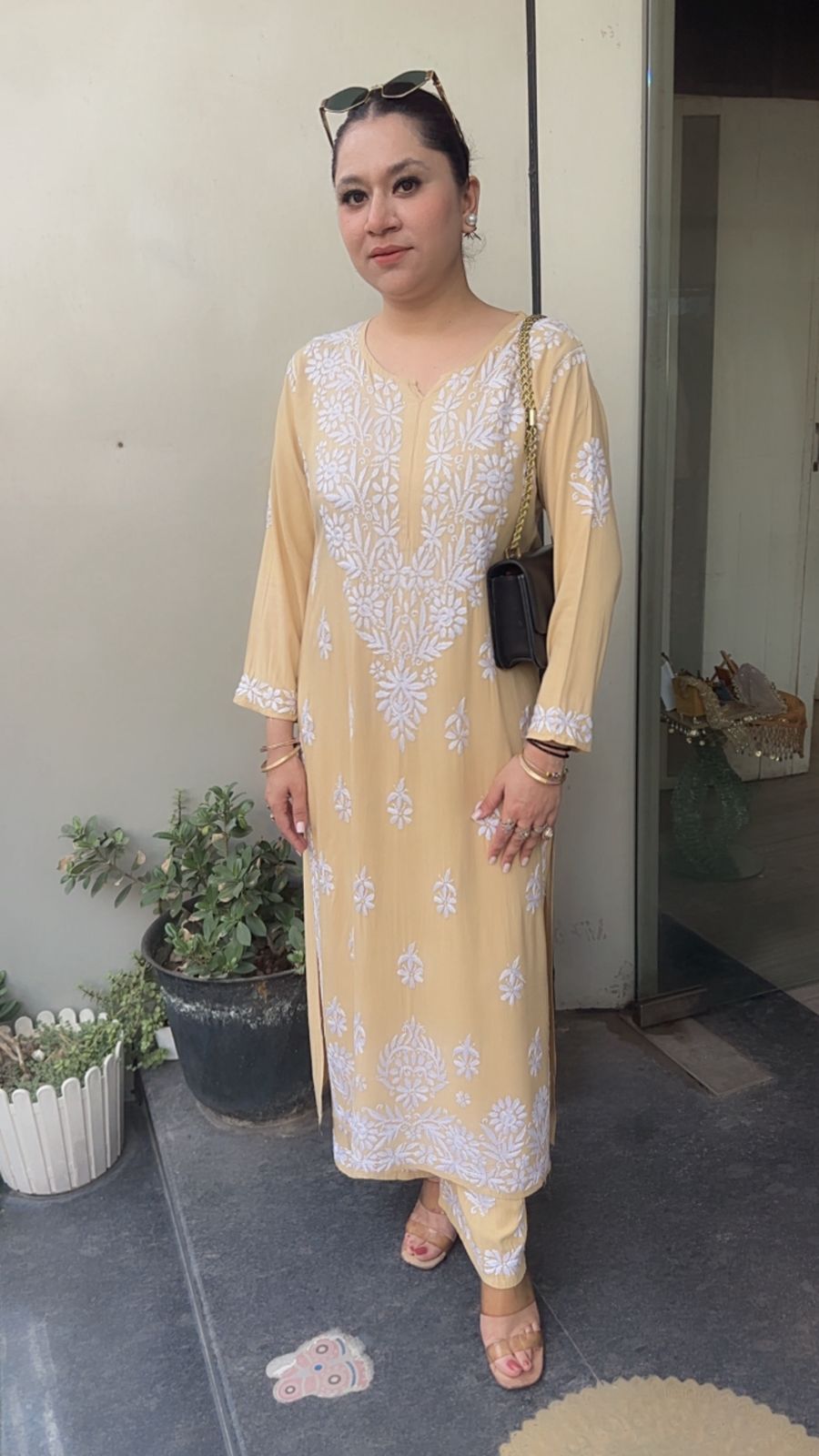 Nazraana yellow Chikankari Tunic Set