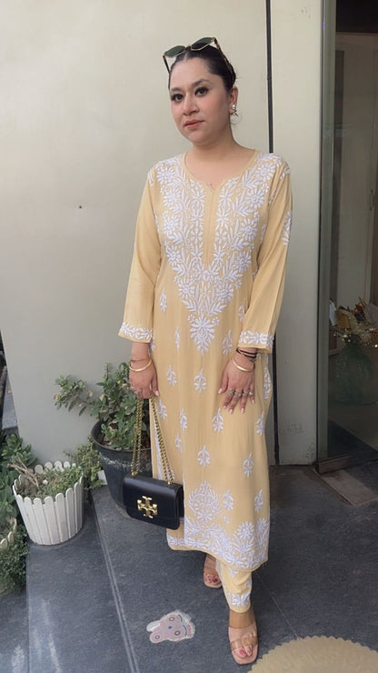 Nazraana yellow Chikankari Tunic Set