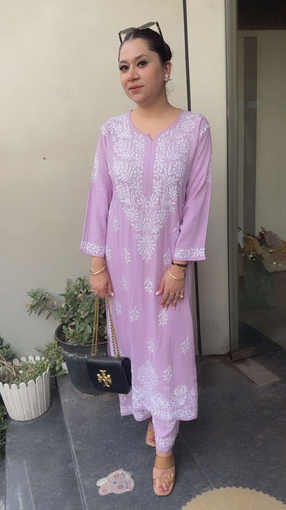 Nazraana Lavander Chikankari Tunic Set
