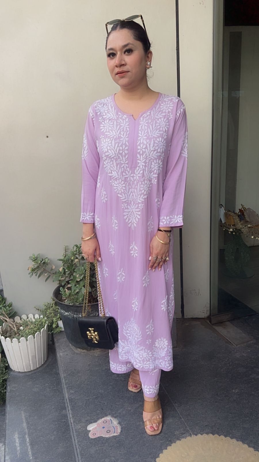 Nazraana Lavander Chikankari Tunic Set