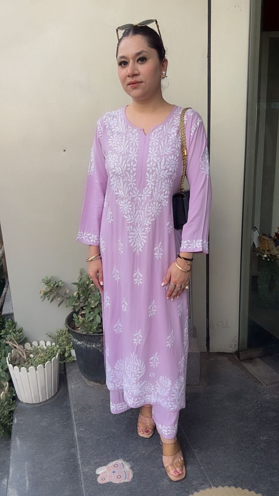 Nazraana Lavander Chikankari Tunic Set
