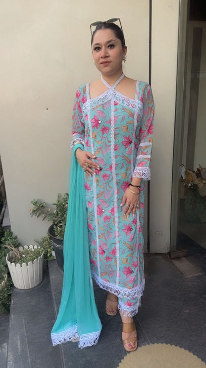 Daisy printed Georgette Criss Cross Designer Suit