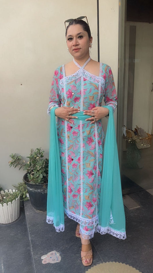 Daisy printed Georgette Criss Cross Designer Suit