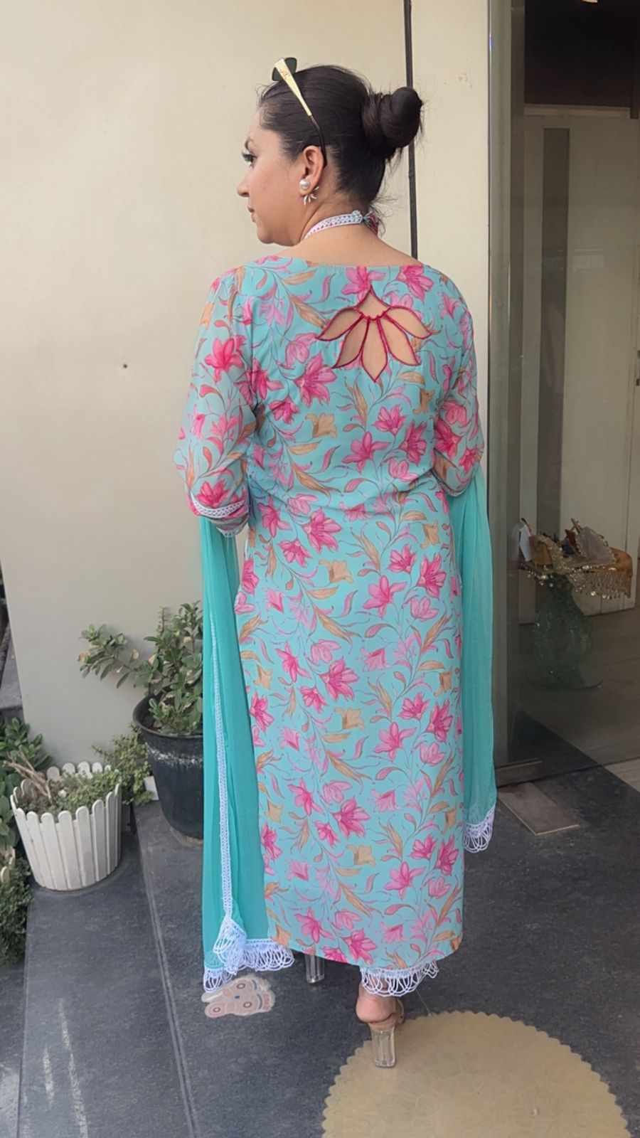 Daisy printed Georgette Criss Cross Designer Suit