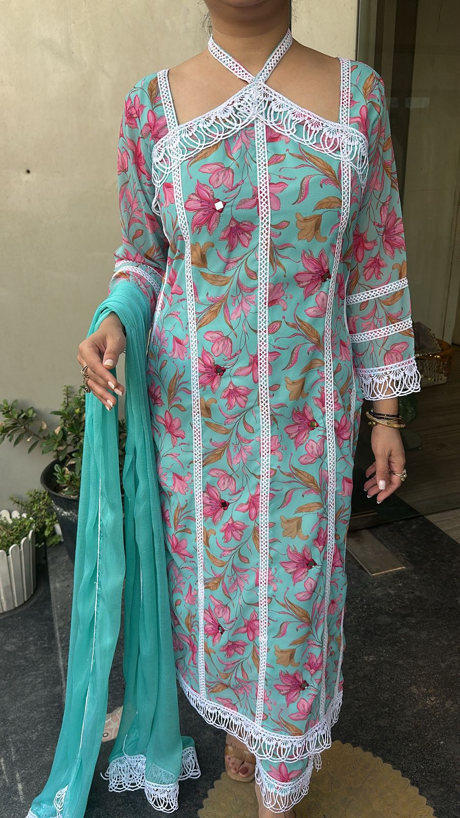 Daisy printed Georgette Criss Cross Designer Suit