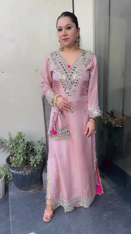 Kareena kapoor Onion pink Mirror Dress with Potli