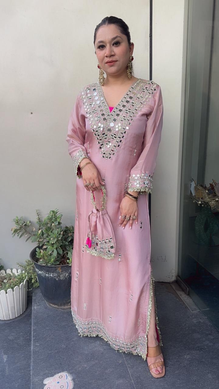 Kareena kapoor Onion pink Mirror Dress with Potli