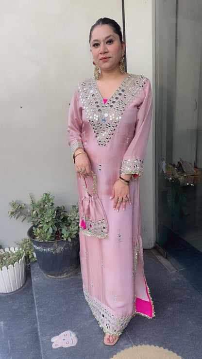Kareena kapoor Onion pink Mirror Dress with Potli