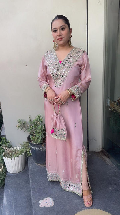 Kareena kapoor Onion pink Mirror Dress with Potli