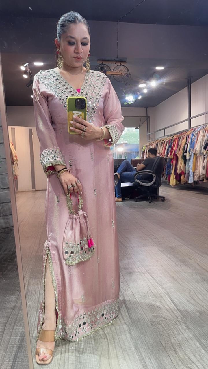 Kareena kapoor Onion pink Mirror Dress with Potli