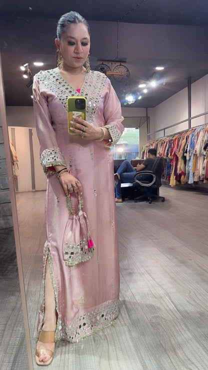 Kareena kapoor Onion pink Mirror Dress with Potli